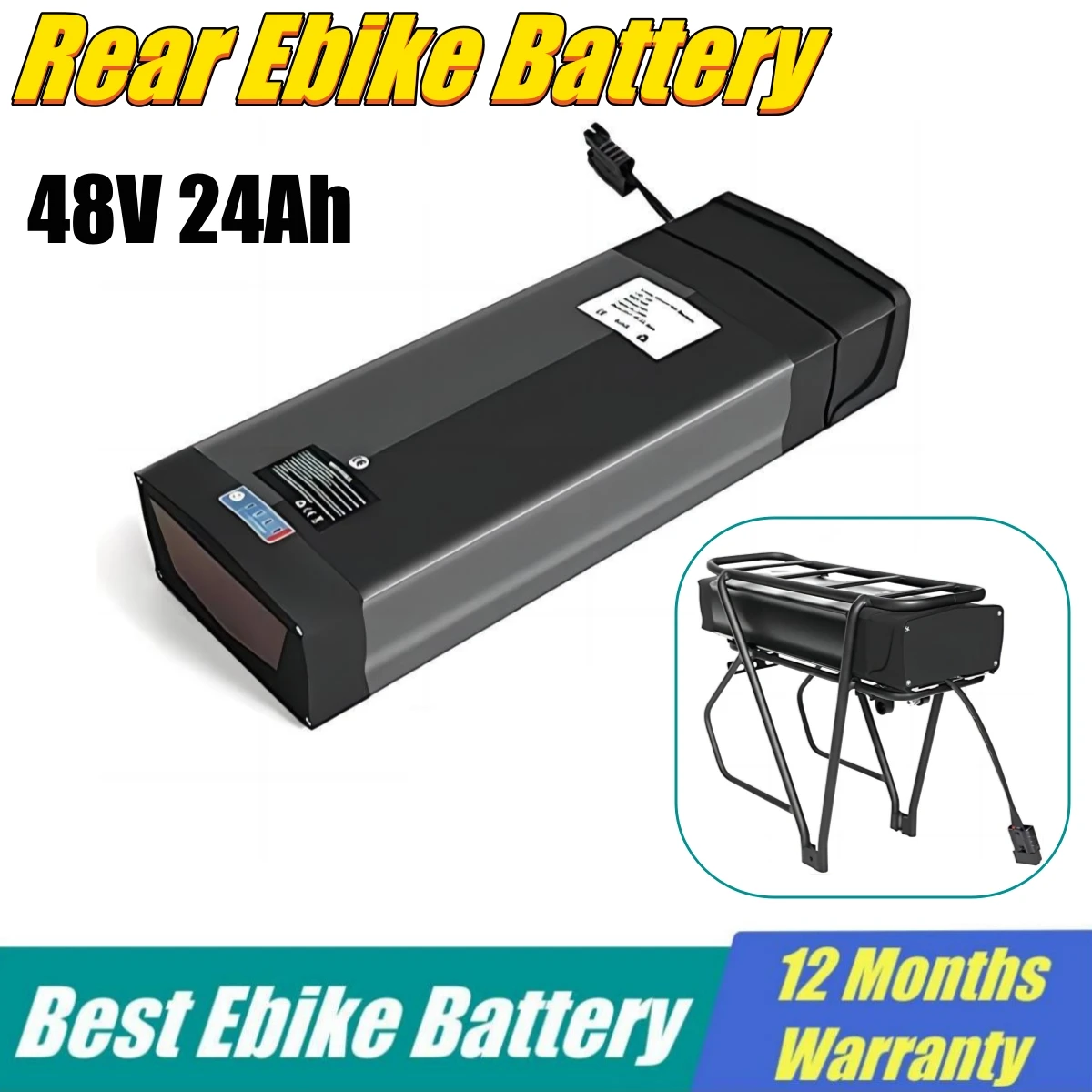 

48V 20Ah Rear Rack Lithium ion Ebike Battery With Double Luggage Carrier for 1500W 1000W 750W 500W 20"-28 inch Motor