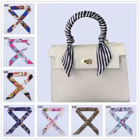 95*4Cm Satin Silk Narrow Scarf Neckerchief Neck Print Scarves Long Silk Thin Scarf Head Neck Hair Band Bag Ribbon Headbands