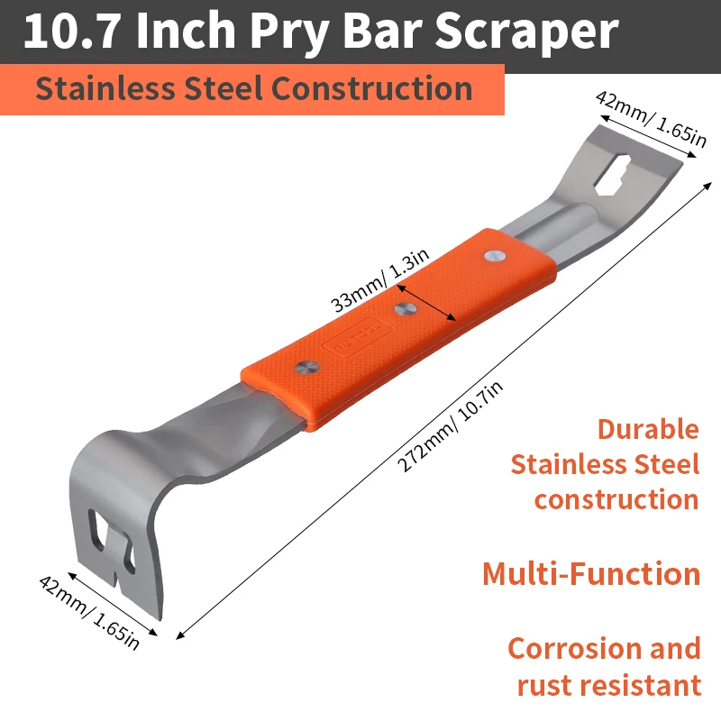 Pry Bar Stainless Steel Nut Crowbar with M4-M6 Hexagon Socket and Wrench Angle Head Nail Puller for prying lifting pulling