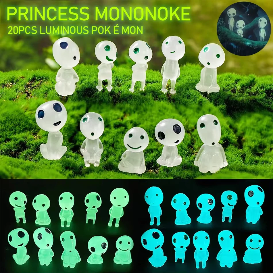 Mini paisaje de dibujos animados de elfo de árbol brillante, modelo de mano lindo, muñeca de bosque alienígena verde, luz azul, adorno de paisaje luminoso