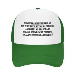 Śmieszne kobiety strach ryby strach mnie mężczyźni kobiety czapki typu Trucker dorośli humor Gag Party czapki z daszkiem Vintage