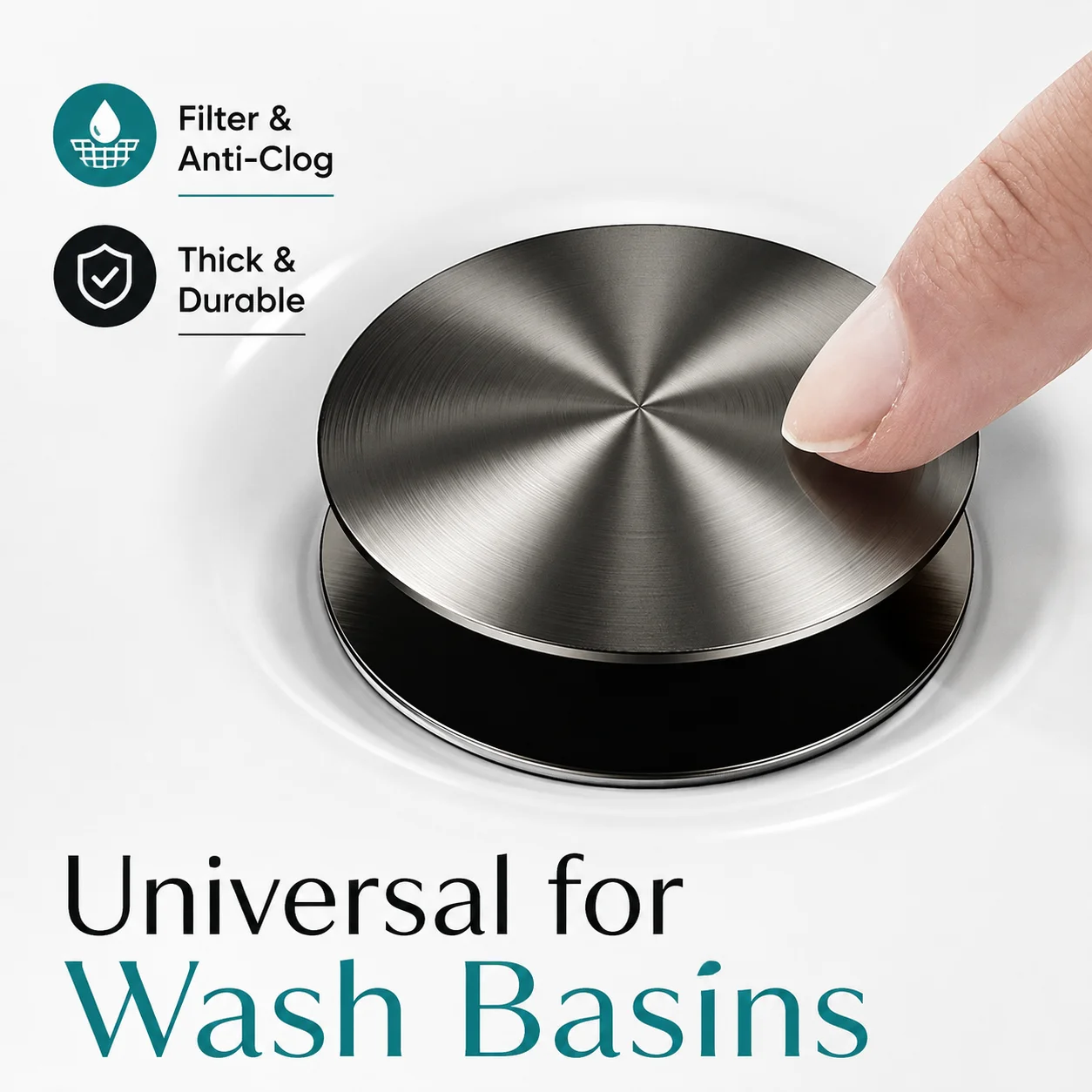 Stainless Steel Pop Up Sink Drain Stopper Hair Catcher Anti Clog Basin Filter Press Type Bounce Core