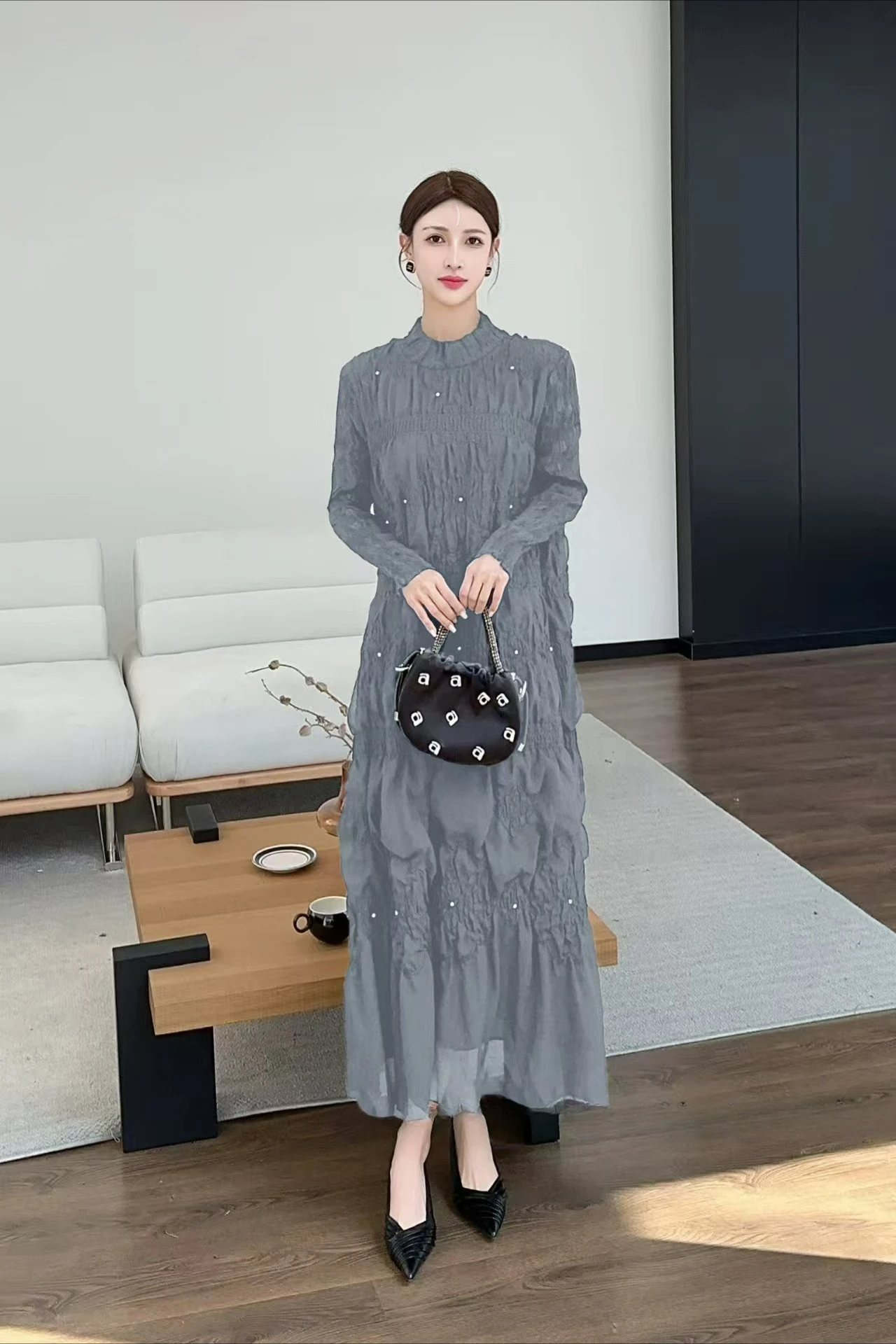 2025 New Miyake Pleated Dress Long Chiffon Splicing Temperament Skirt Elegant Loose Dress Women's Clothing