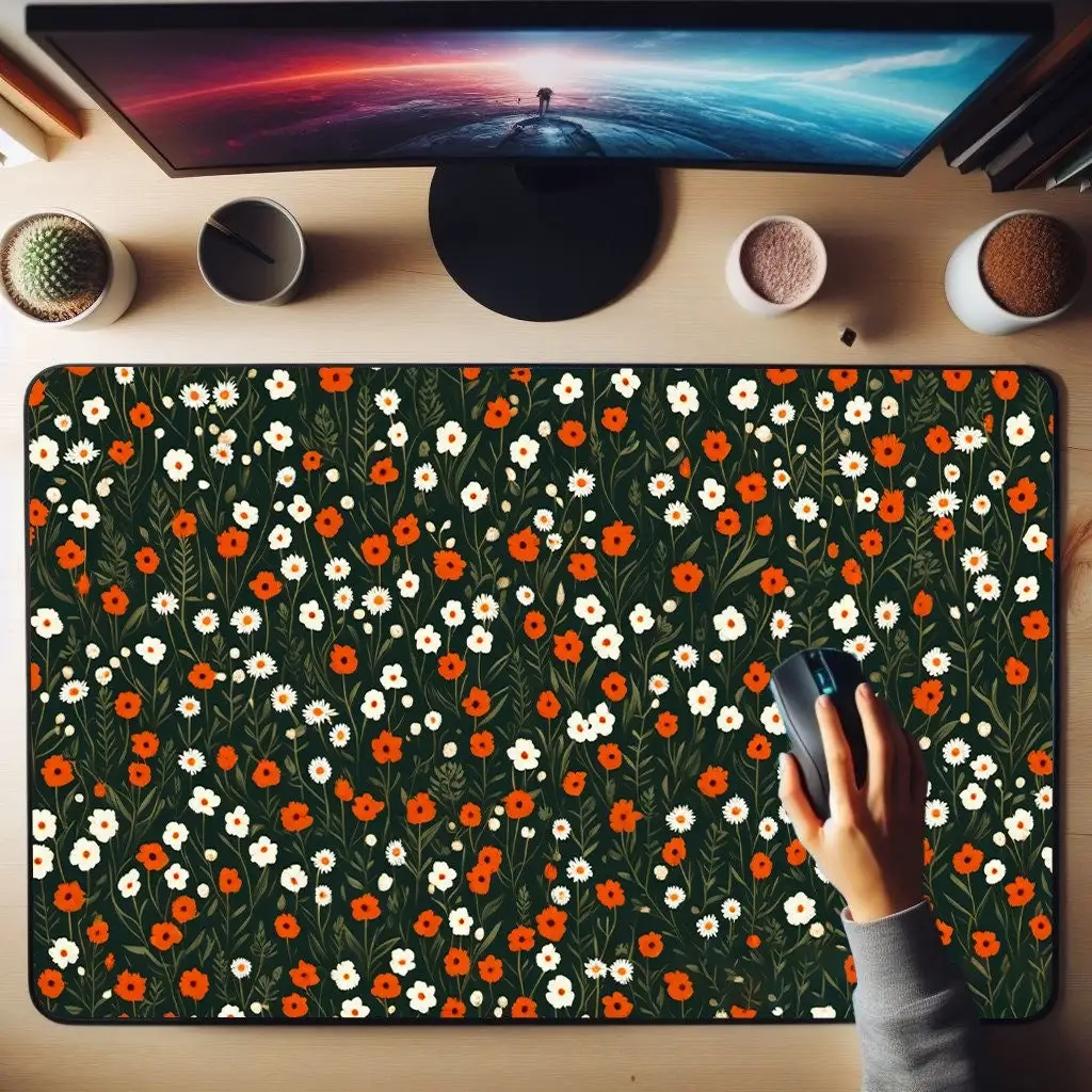 Wildflower Floral Gaming Desk Mat, Non-slip and Waterproof Mouse Pad, Minimalist Office Decor Mat, A Perfect Gift for Friends.