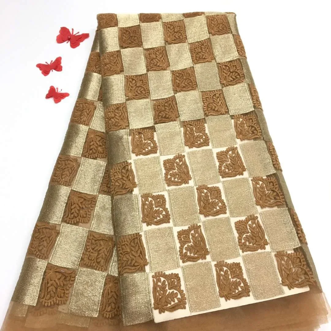 

African Tulle Lace Fabric 2021 High Quality Glitter Lace Fabric African Gold Color Lace Fabric Applique For Dresses RFX8