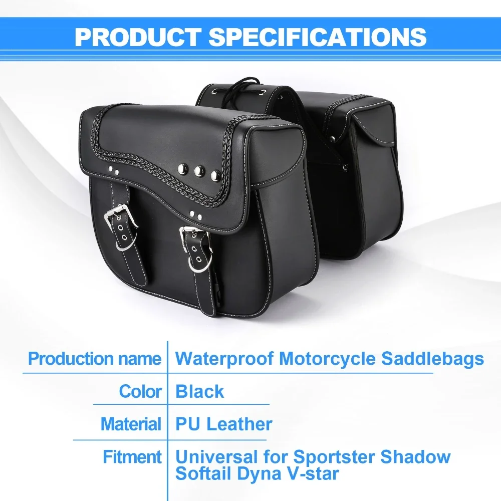 Motorcycle Saddlebags Side Bags Synthetic Leather Waterproof Tool Storage Bag Universal for Sportster Softail Dyna V-star Shadow