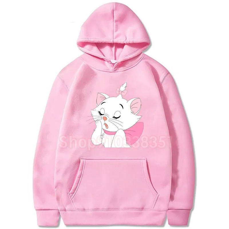 Sweet Kawaii The Aristocats Marie Cat Cartoon Printing Women's Hoodies Autumn and Winter Pink Sweatshirt Y2k Clothes Hoodies