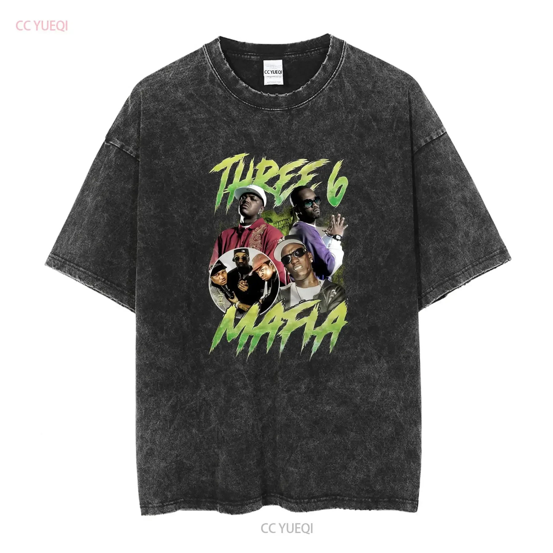 Three 6 Mafia Vintage Style T shirt long or short sleeves vintage Washed fashion Comfortable graphic Stretched designer clothes view 2