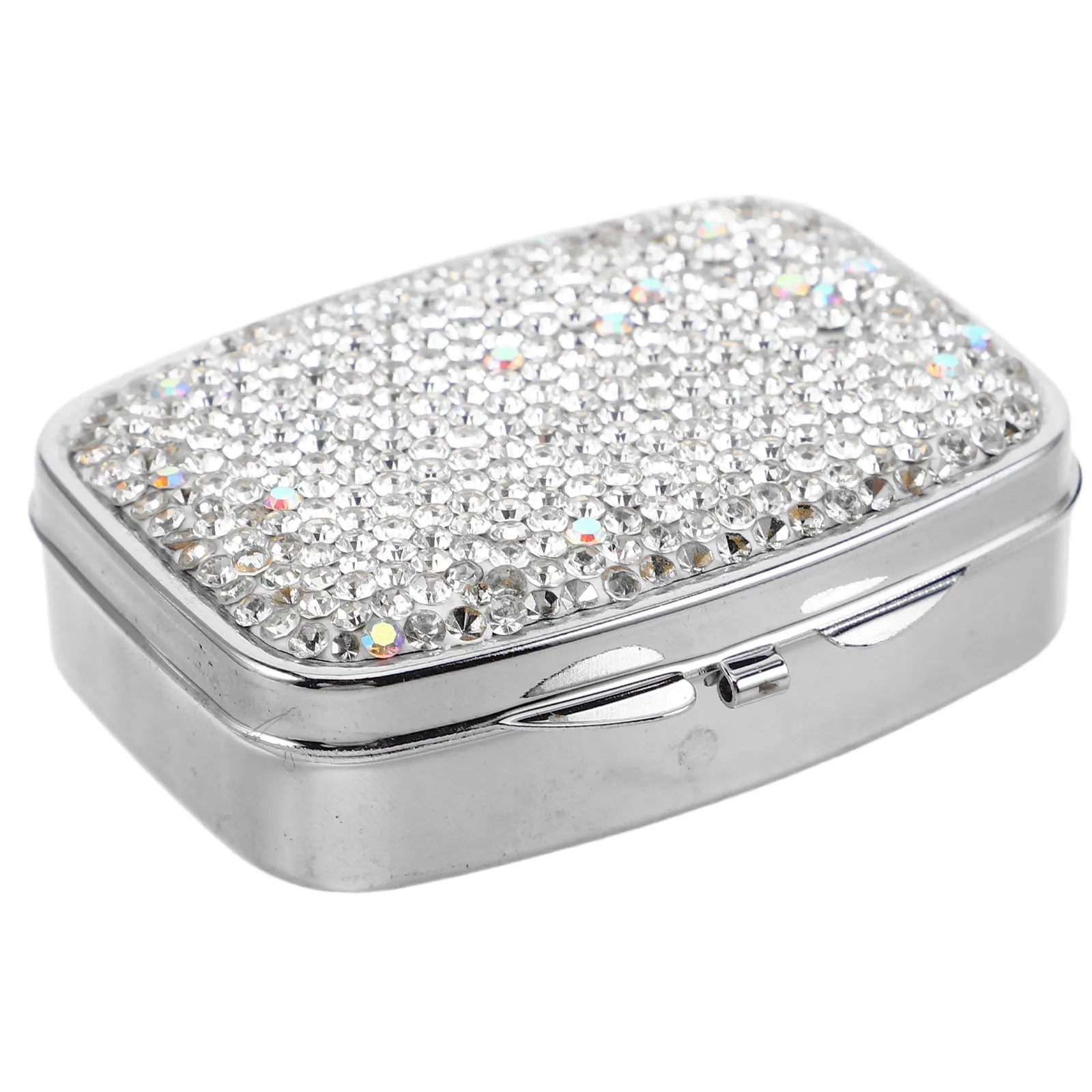 Mini Travel Pill Box Sturdy Build Rhinestone Decoration Multi-Compartment Organizer for Medication Daily Use Portable Solution