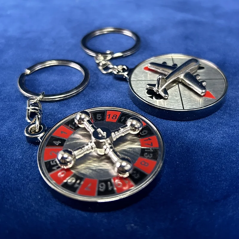 2-Pack Roulette Wheel Airplane Spinner Casino-Themed Party Keychains, Perfect for Christmas, Holidays, and Birthdays