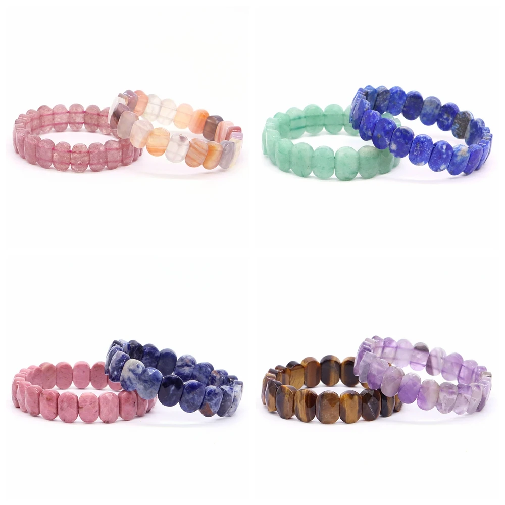 Natural Stone Square Beads Strand Bracelets Amethyst Fluorite Healing Gem Crystal Rectangle Bangle Bracele Jewelry for Women Men