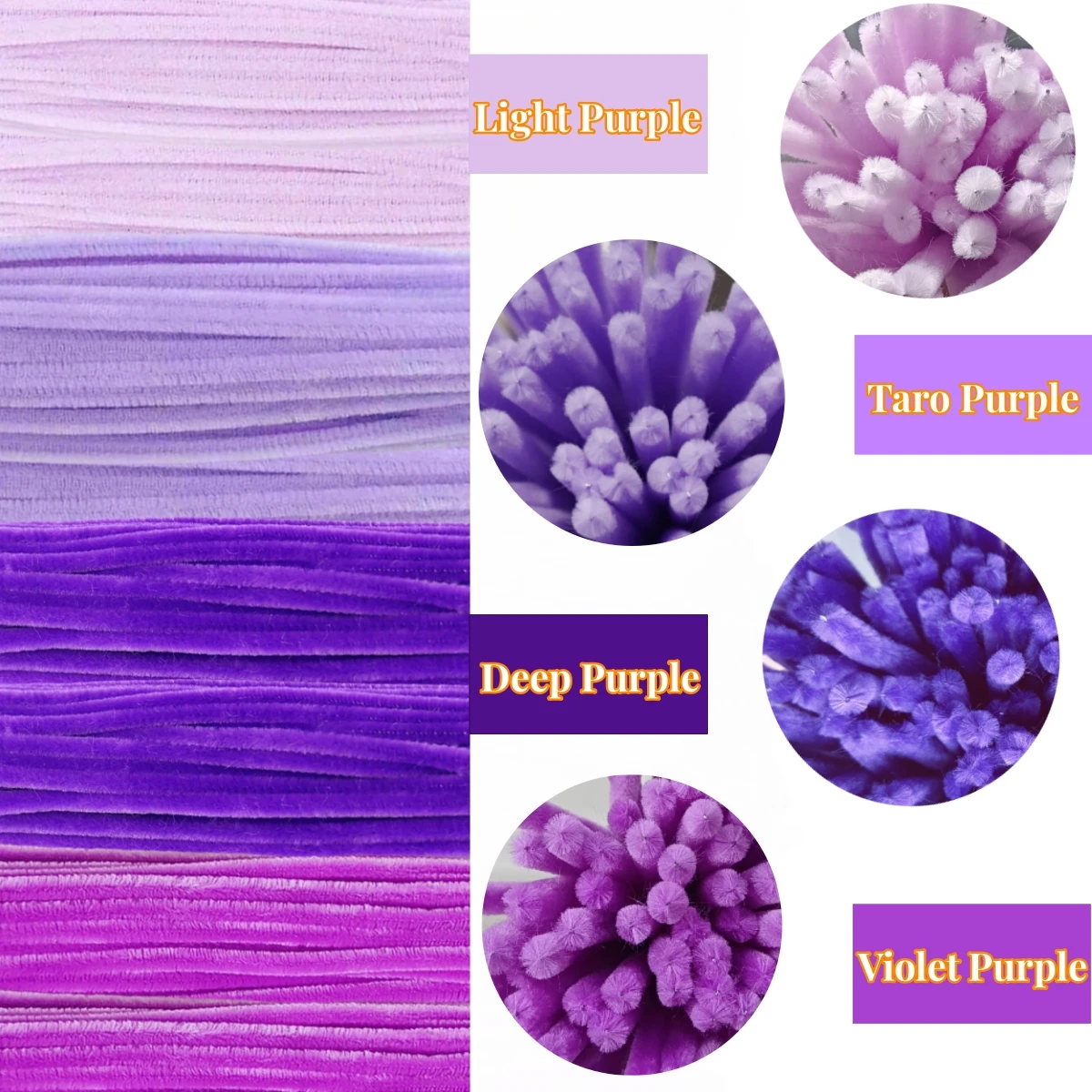 Roxo Série Pipe Cleaners, Chenille Stem, suprimentos artesanais, DIY Artes Artesanato, 200pcs