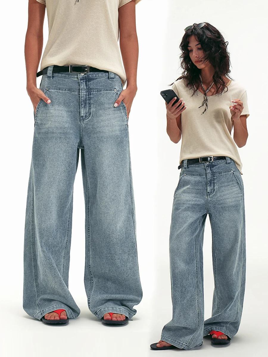 

Женские джинсы с высокой талией, свободного кроя, прямые, ручной работы, из винтажного денима, с эффектом потертости, с пэчворк-дизайном, весенняя коллекция