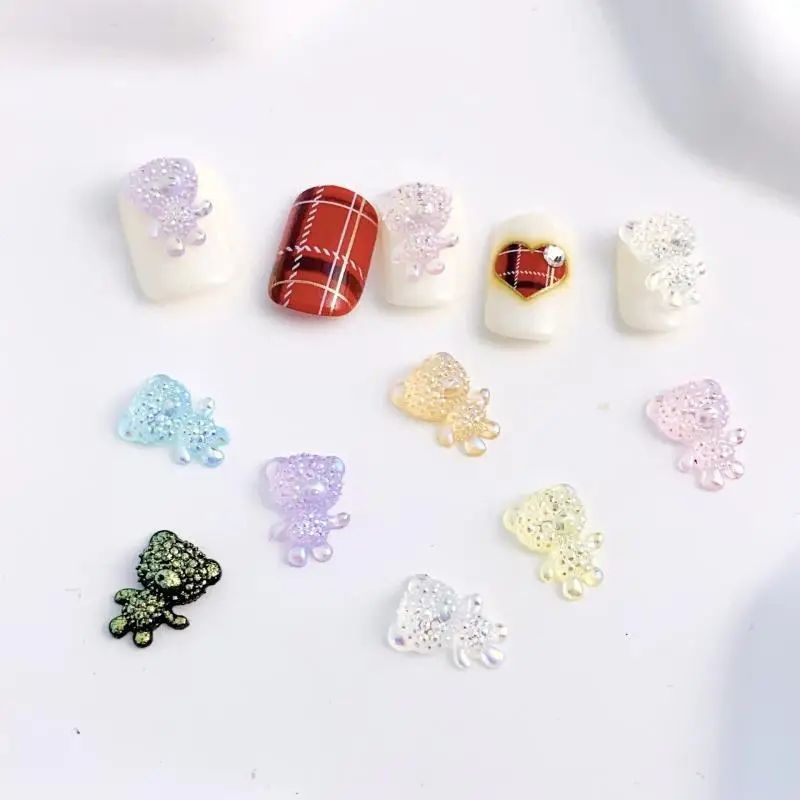 50Pcs 3D Transparent Bubble Bears Nail Charms Cartoon Solid Color Bear Nail Art Decorations Accessories for Manicure DIY