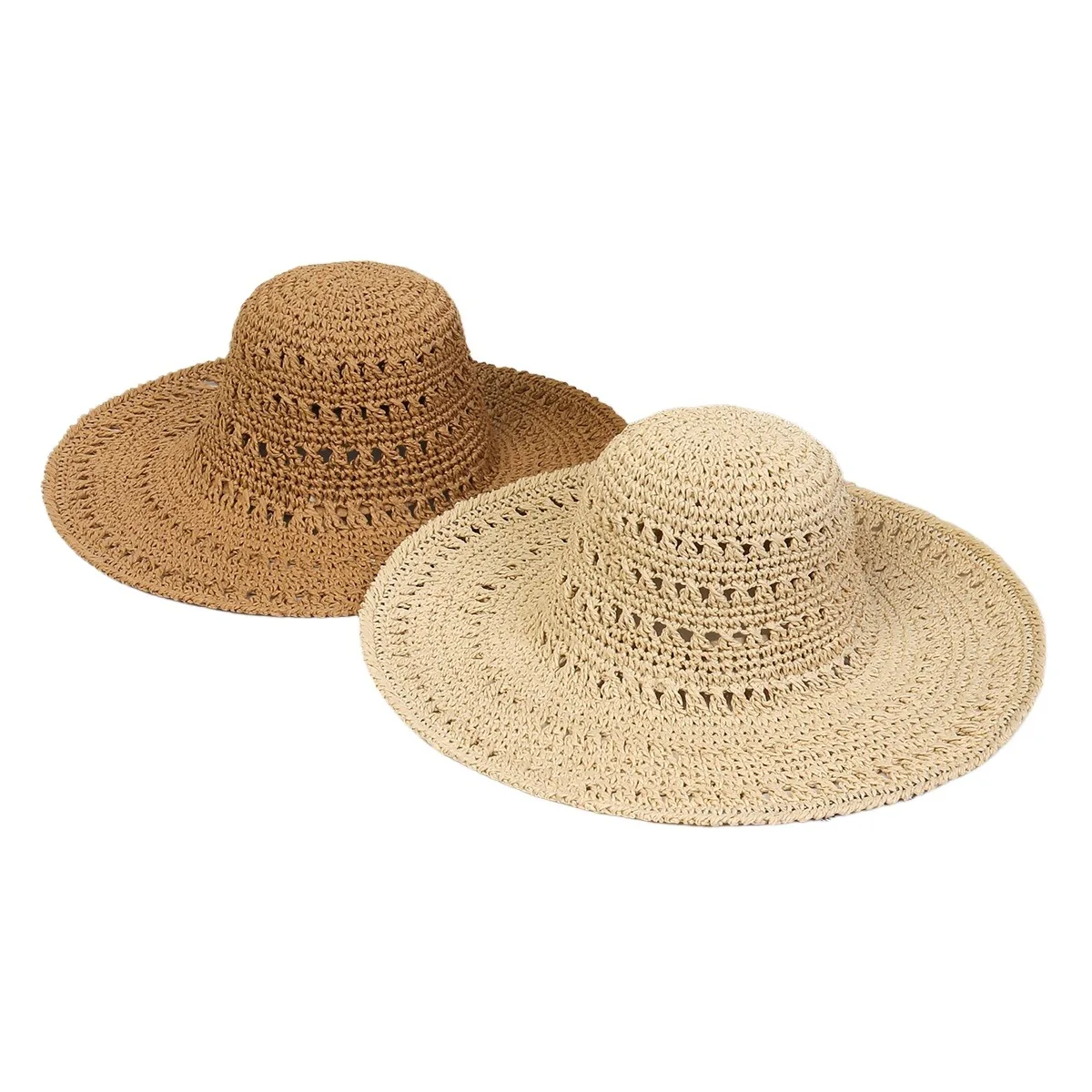 

Summer Hand-crocheted Straw Hat for Women, Big Brim Hollow Out Sun Protection Beach Hat, Foldable Sunshade Hat