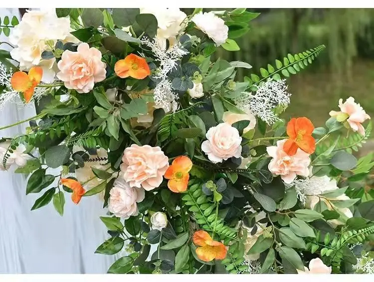 5D Hochzeits-Hintergrund Blumenarrangement Grüner Eukalyptus Olivenblatt Weiße Rose Bogen-Dekoration Hängende Blumenreihe Tisch-Mittelstücke Kugel – Detail 5
