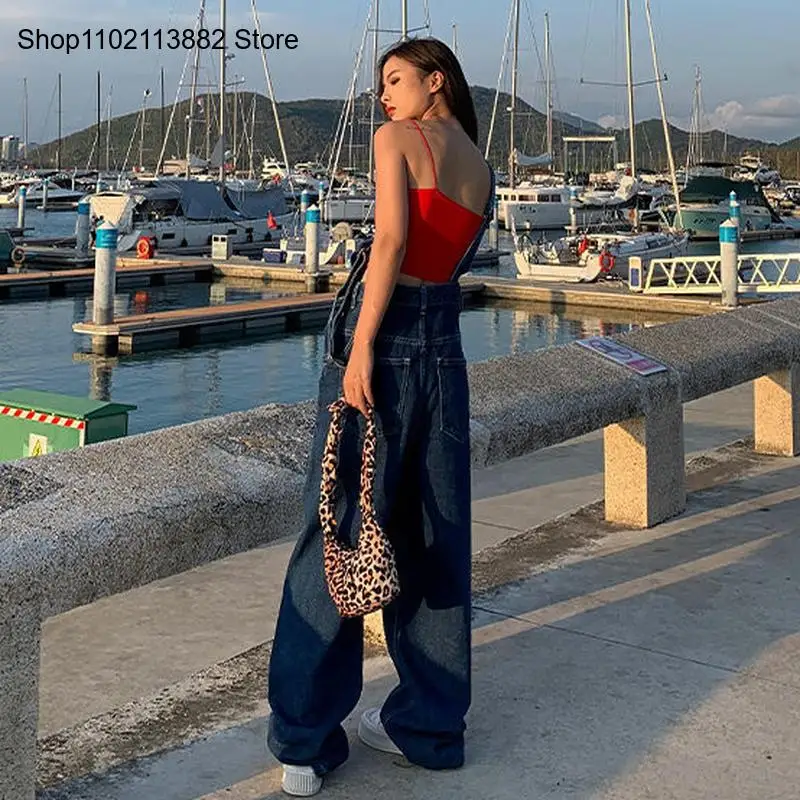 Autumn Denim Straight Baggy Ladies All-Match Pockets Design Mujer Leisure Jumpsuits Women Student Hipster Aesthetic Retro