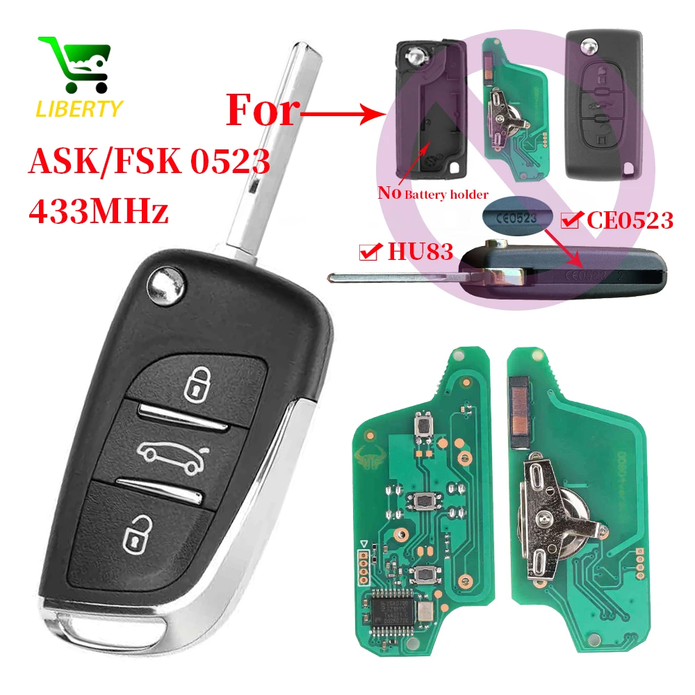 

Liberty Modified Flip Remote Car Key ASK/FSK 433Mhz ID46 For Peugeot 207 308 307 407 607 807 For Citroen C2 C3 C4 CE0523 Car Key