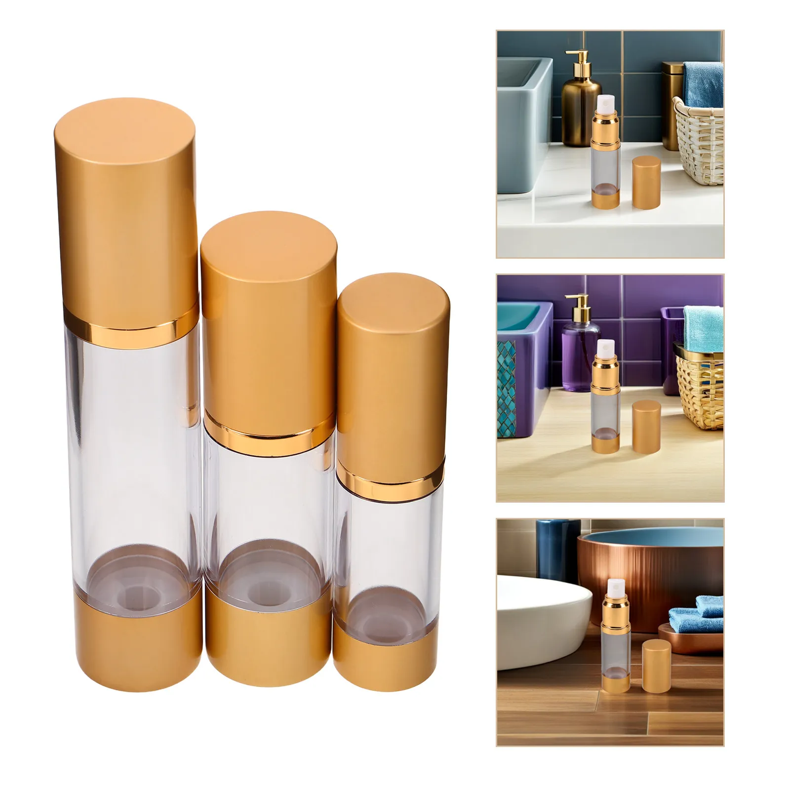 

3Pcs Vacuum Bottle Airless Pump Refillable Travel Bottles Multipurpose Lotion Container 15Ml 30Ml 50Ml Cosmetics Sub Package