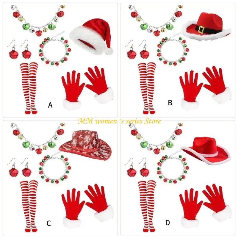 

Q39C Костюм Санта-Клауса, шляпа Санта-Клауса, ожерелье, перчатки, серьги, браслет, набор на Рождество