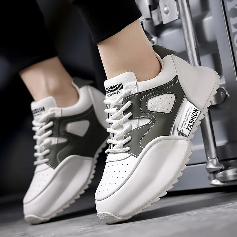 

Мужские модные кожаные туфли на платформе, универсальные повседневные кроссовки для увеличения роста в стиле «папины туфли»