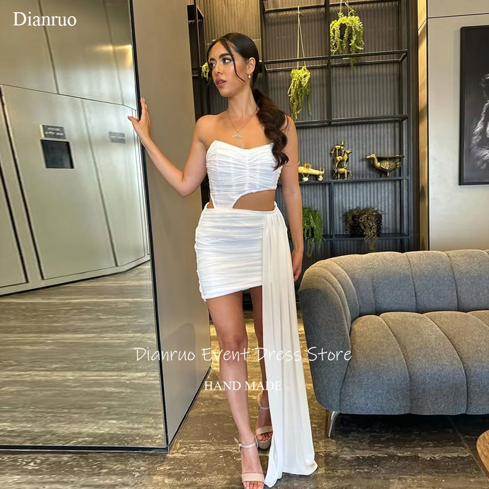 

Dianruo Cutout Asymmetrical Prom Dresses Sexy Ruched платье женское вечернее White Mini Celebrity Dress