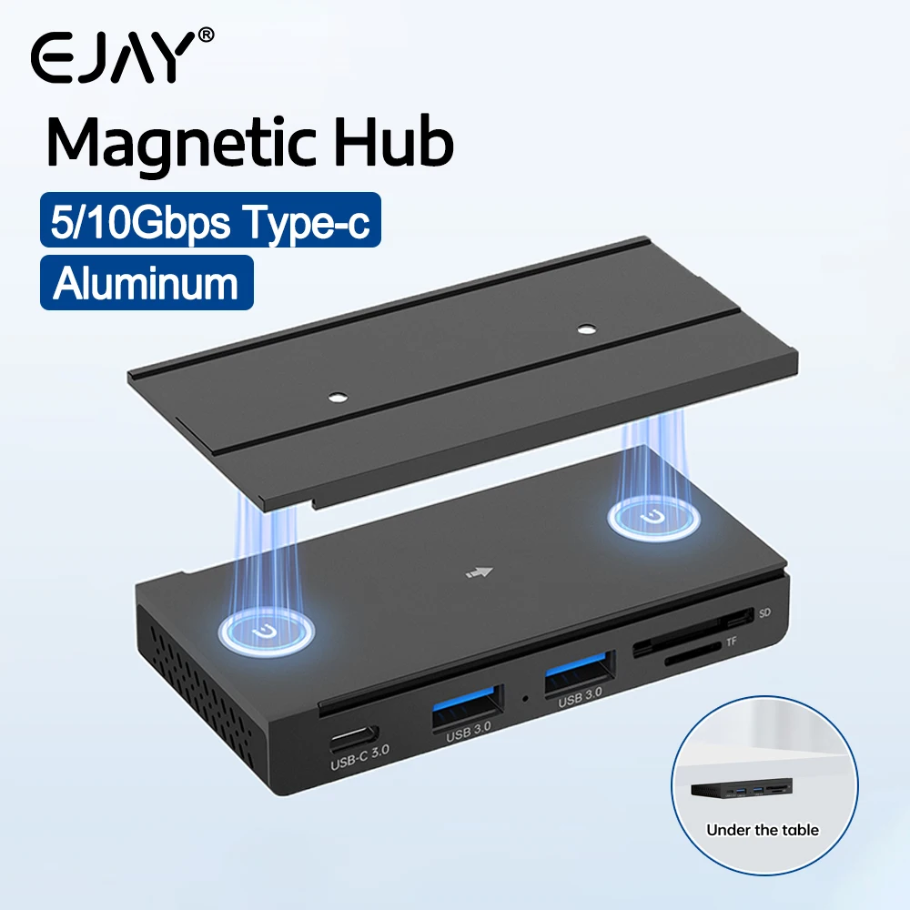 EJAY 5/10Gbps USB HUB Desk Magnetic USB3.2 Splitter Adapter Aluminum Alloy High Speed Data Transfer For PC Laptops Accessories