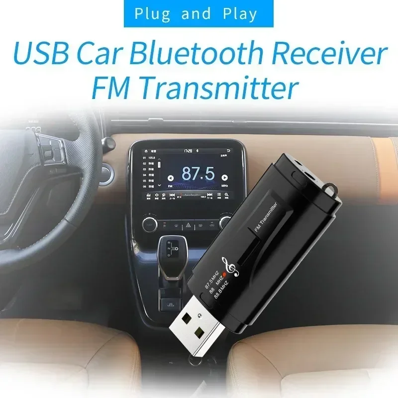 2 In 1 FM Transmitter Car Bluetooth-compatible 5.0 Receiver USB FM Modulator 3.5mm AUX Audio Music Player Handsfree Call Adapter