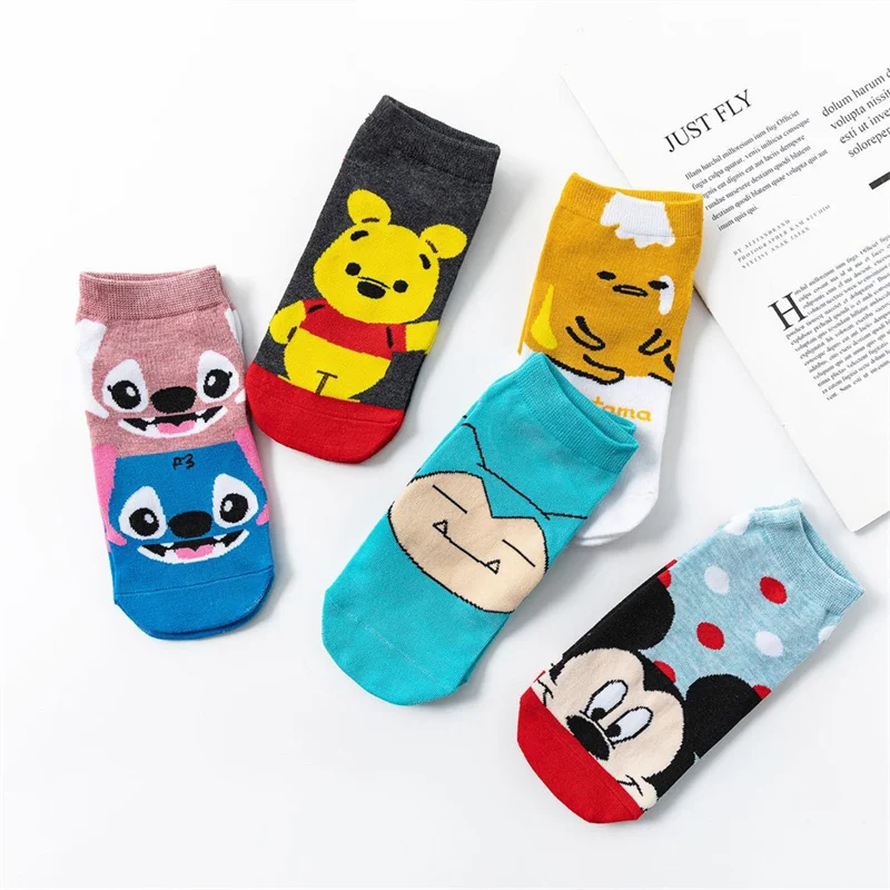 カワイイ-女の子のための漫画のコットンソックス,漫画のカジュアルソックス,かわいいクルーソックス,ステッチ,天使,ミッキーのマウス,アクセサリー,ギフト,1ペア