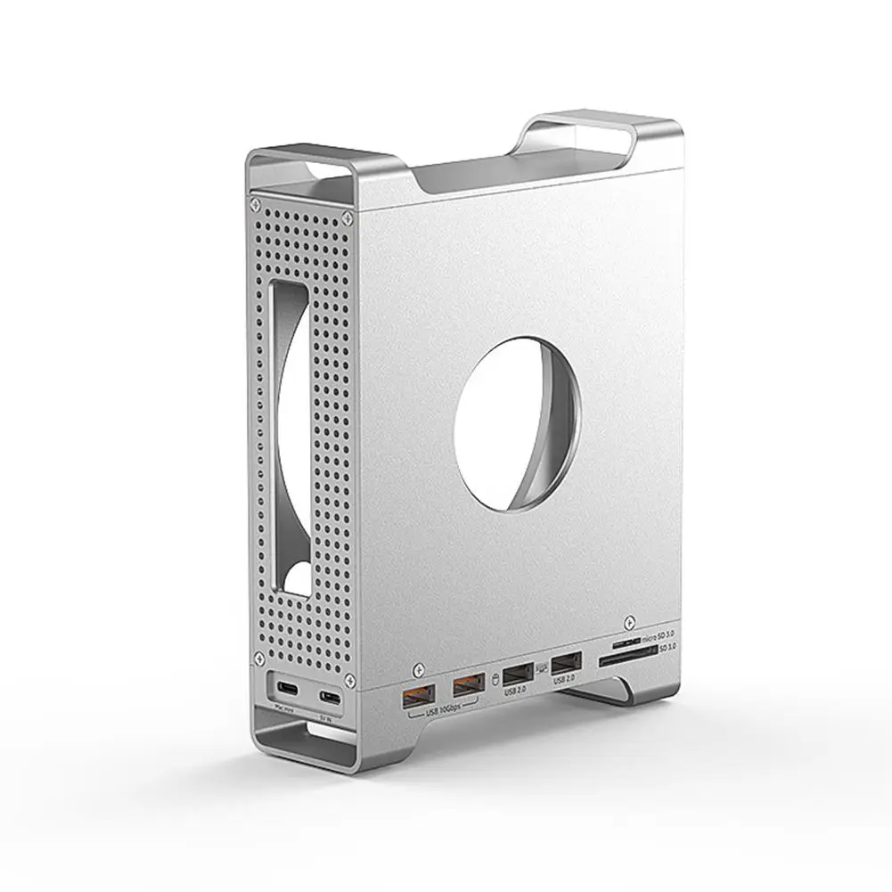 قاعدة توسيع لجهاز Mac Mini M4 حامل هيكل من الألومنيوم وحوض قفص كامل SD3.0/TF3.0 قارئ بطاقات مزدوجة 4 منافذ USB-A بسرعة 10 جيجابت في الثانية