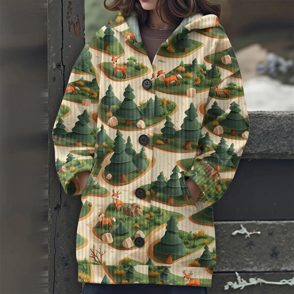 크리스마스 롱 스웨터 축제 파티 후드 스웨터 2025 신상 여성 캐주얼 스웨터 동물 시리즈 패턴 스웨터