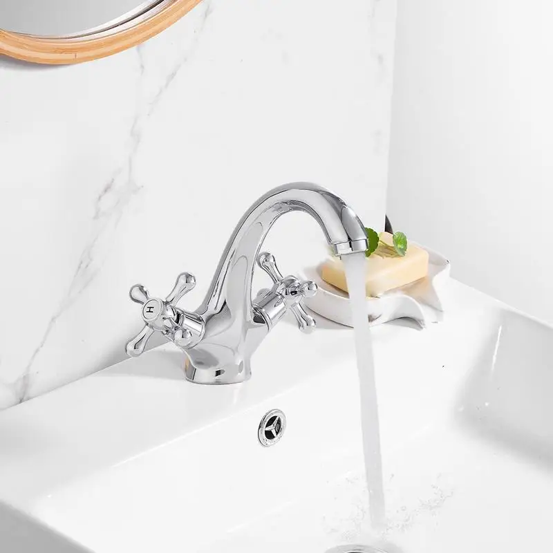 Sink Faucet Brass Antique Bathroom Sink Faucet Double Handle Mixer Tap With 60cm Hose Cold And Hot Replacement Part For Washing