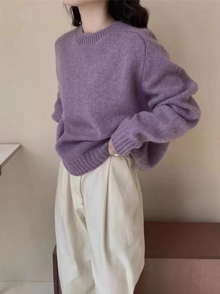 

Мягкий уютный фиолетовый костюм из кожи медведя, женский вязаный свитер, осень-зима, ленивый, нежный, длинный свек, круглый, верх для внутренней одежды