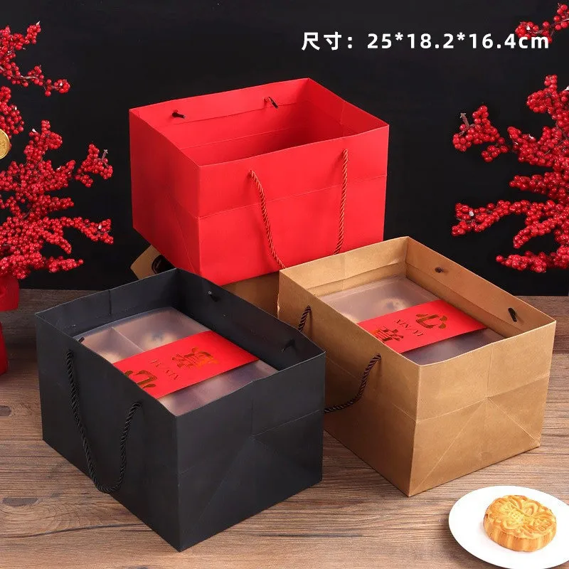 

5Pcs Solid Color Thicken Kraft Paper Bags Mooncake Egg Yolk Pastry Packaging Box Baking Carrying Holiday Festival Gift Packing