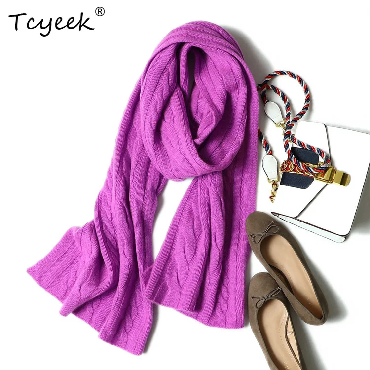 

Tcyeek-Twisted Rope Scarf for Men and Women, 100% Cashmere, Thickened Knitted, Warm Neck Scarf, Solid, Autumn, Winter, A30664Q