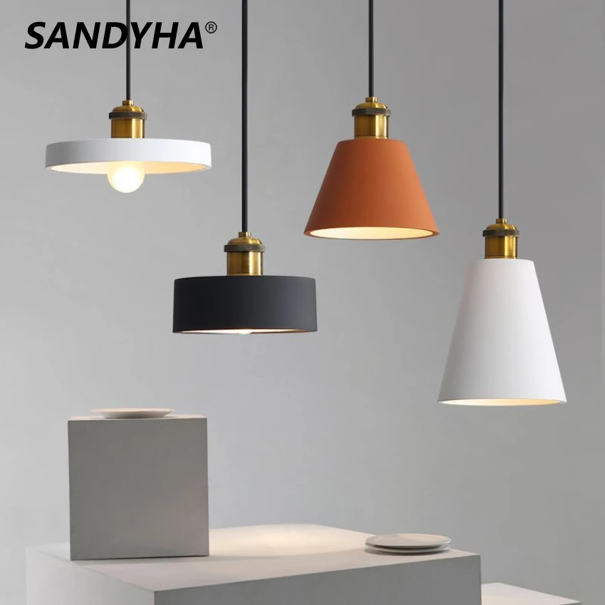 

SANDYHA Nordic Industrial Style Pendant Light Modern Simplicity Pedant Lamps Macaron Simple Dining Room Bedroom Bedside Hanging