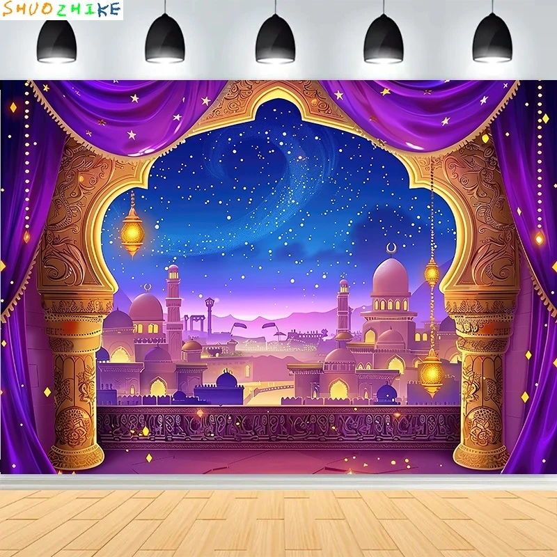 ليلة عربية مغربية حفلة غرفة المعيشة العربية نمط خلفيات للتصوير الفوتوغرافي عيد ميلاد ماجيك الجني خلفية الصورة الفاخرة DA-03