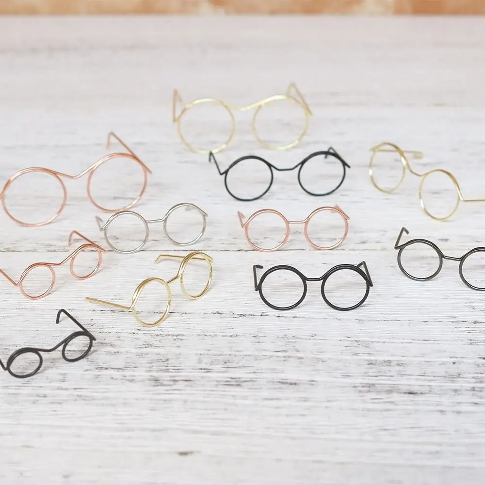 5PCS Black Frame Miniature Doll Eyewear Metal Round Frame Metal Round Doll Glasses Miniature Toys Decoration