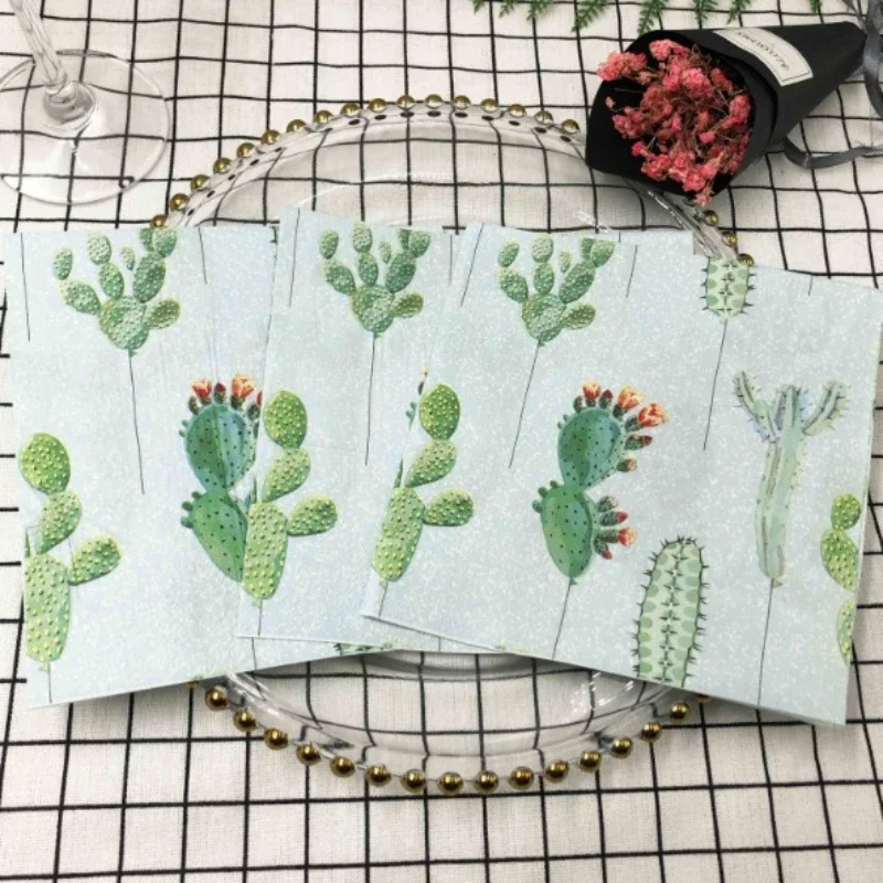 20pcs/Pac 33cm Colorful Printed Napkins Cactus Floral Square Paper Napkin Party Folded Mouth Cloth Wine Glass Flower Tissues