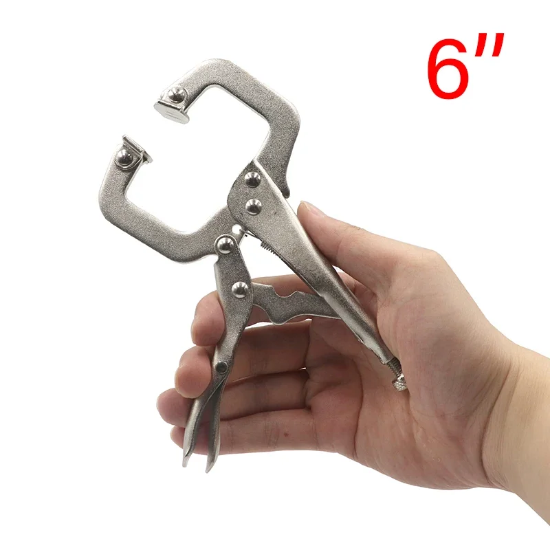 6in Heavy-Duty Locking C-Clamp Pliers Adjustable Welding Clamp Clip and Regular Tips Woodworking Welding Fixing Hand Tool