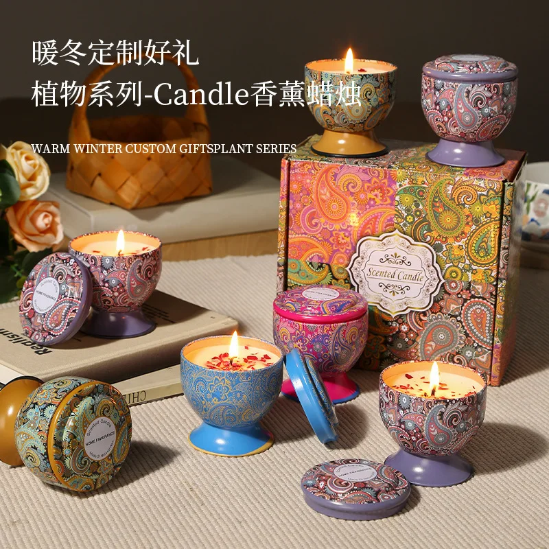 New horse mouth jar scented candle soybean wax indoor smokeless fragrance candle tinplate jar fragrance gift goblet