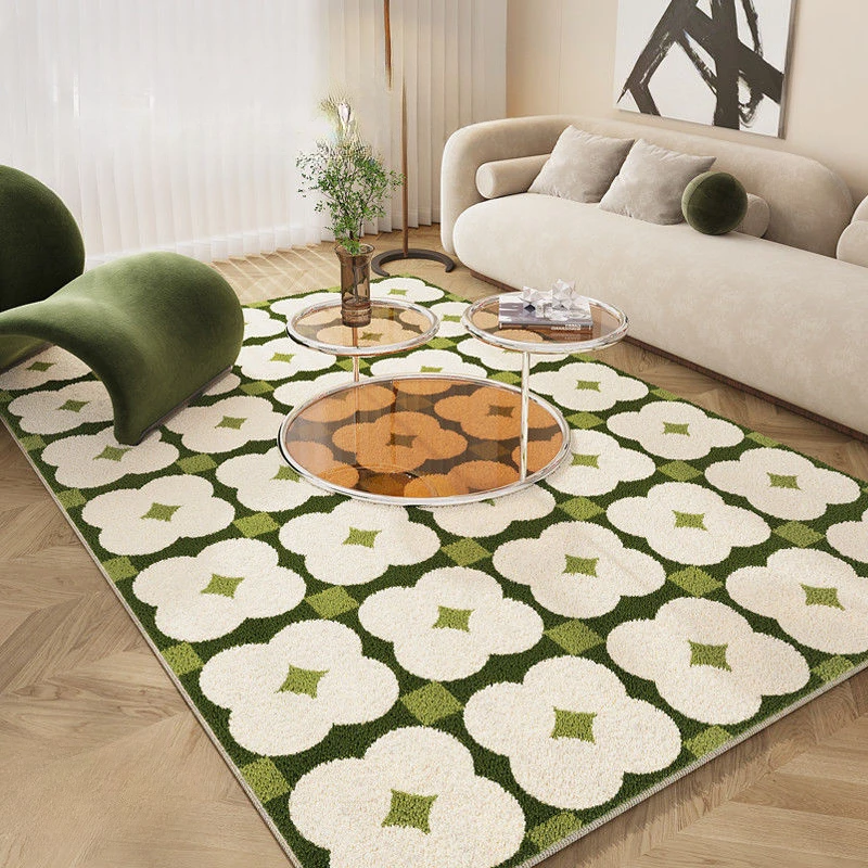 

Girly Bedroom Decorated with Green Carpet Modern Living Room Geometric Fluffy Carpets Bathroom Non-slip Floral Pattern Soft Rugs