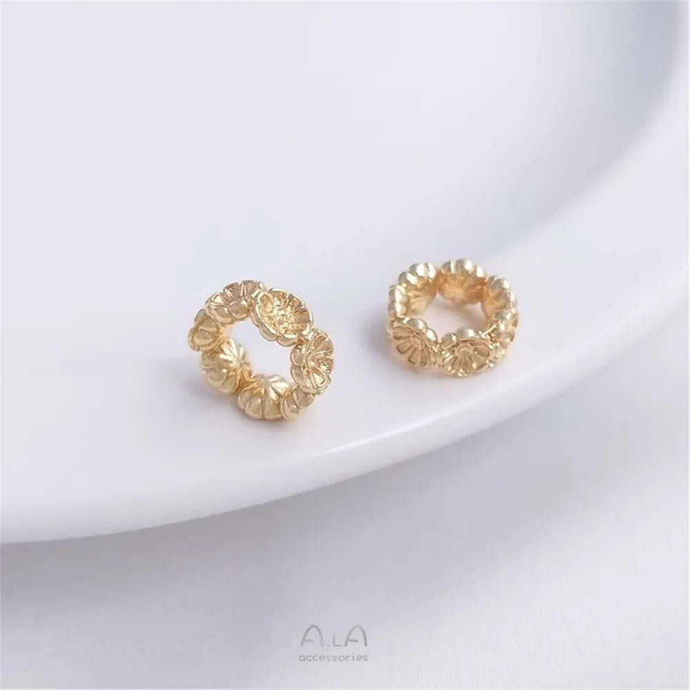 

14K Gold Wrapped Small Flower Wreath Large Hole Separated Bead Running Ring DIY Bracelet Necklace Accessories Handmade Materials