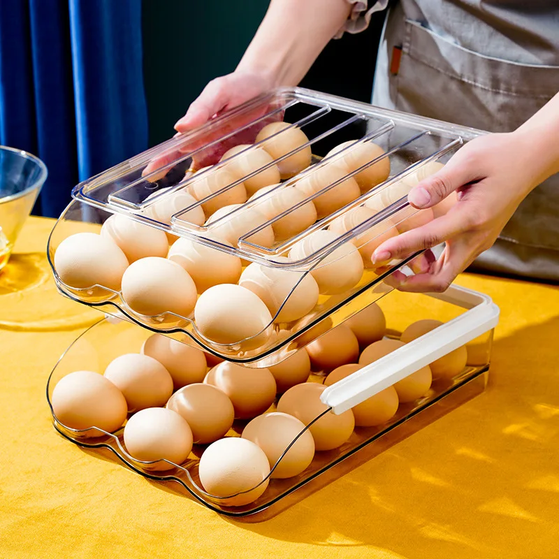 Transparent Automatic Rolling Egg Box Refrigerator Egg Dispenser Egg Rack Holder Basket Container Storage Organizer for Kitchen