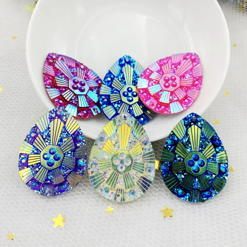 2 ثقوب المسيل للدموع قطرة خياطة على حجر الراين الراتنج الكابينة ل الأولى الأمة الفن اليدوية مجوهرات العثور 30*40 مللي متر 12 قطعة-B73 #1