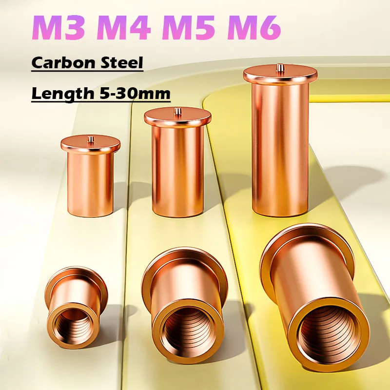 M3 M4 M5 M6 Carbon Steel Copper Plated Welding Stud  Standoff Screws Soldering Pin Thread Connector Length 5mm to 30mm
