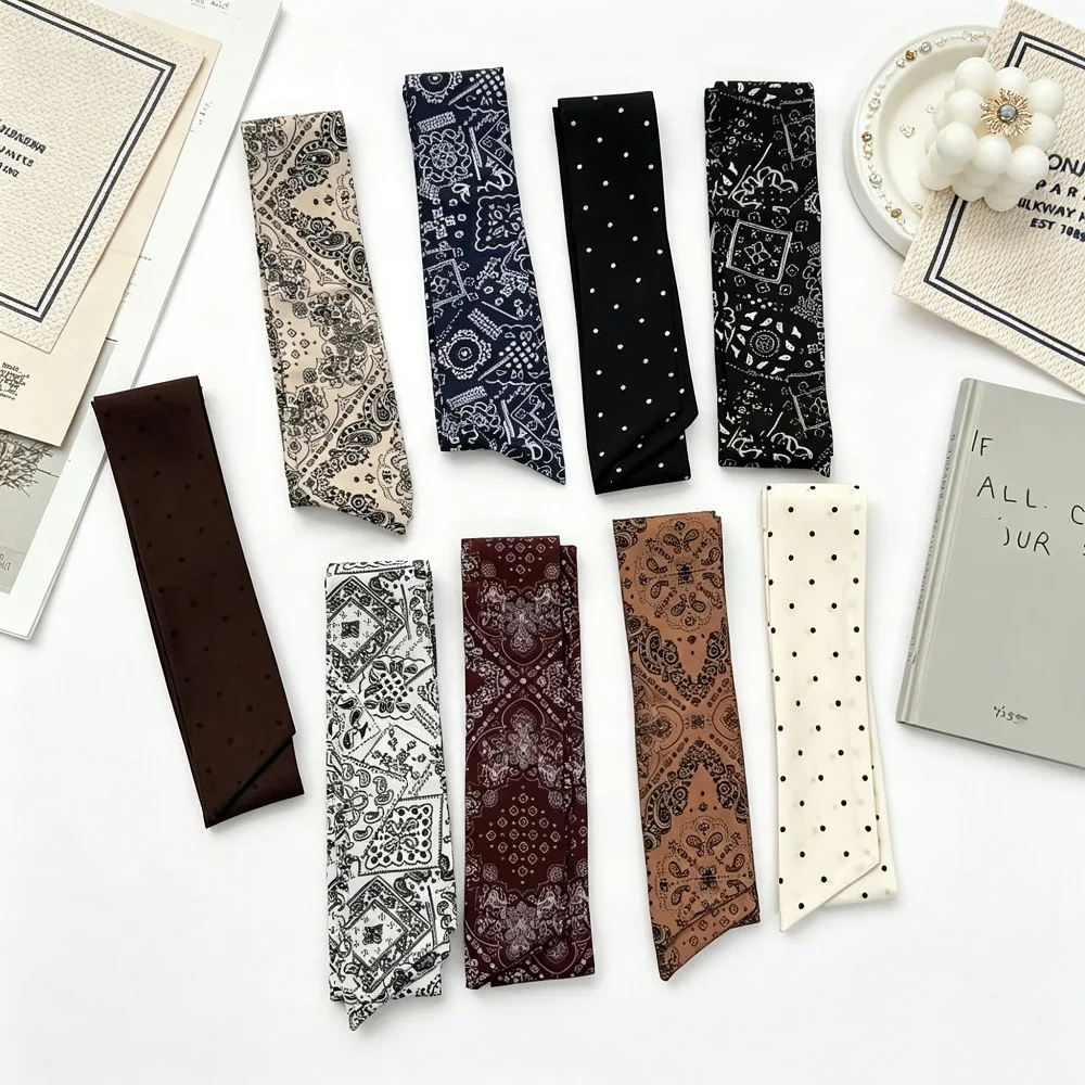 Polka Dot Ribbon Scarf Narrow Thin for Hair Headband Bag Wrap Neck Scarf Blouse Shirt Spring Summer Lightweight Multicolor Soft