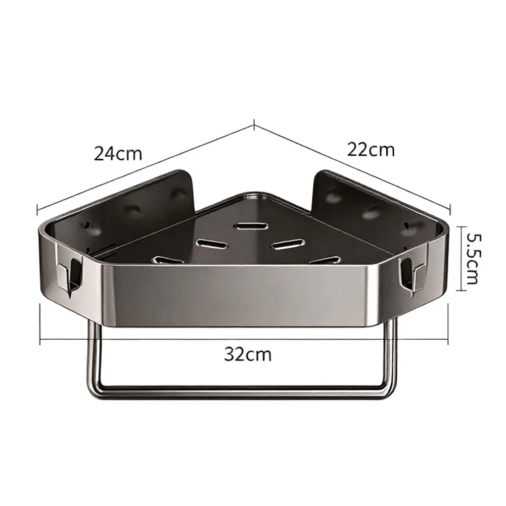 Black ABS Triangular Shelf 35x35x7cm Wall Mounted for Bathroom Kitchen Shower Corner Drainage Open Frame Design