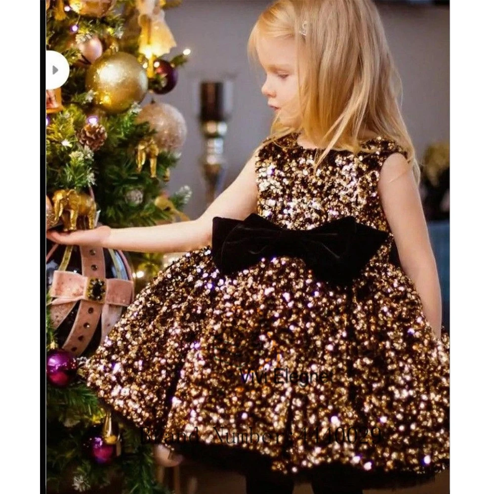 Sparkle Champagne Flower Girl Dresses for Girls 2023 Tutu senza maniche a strati con paillettes abiti da festa di nozze muslimah pyromundelochin biglietti da visita al 2024