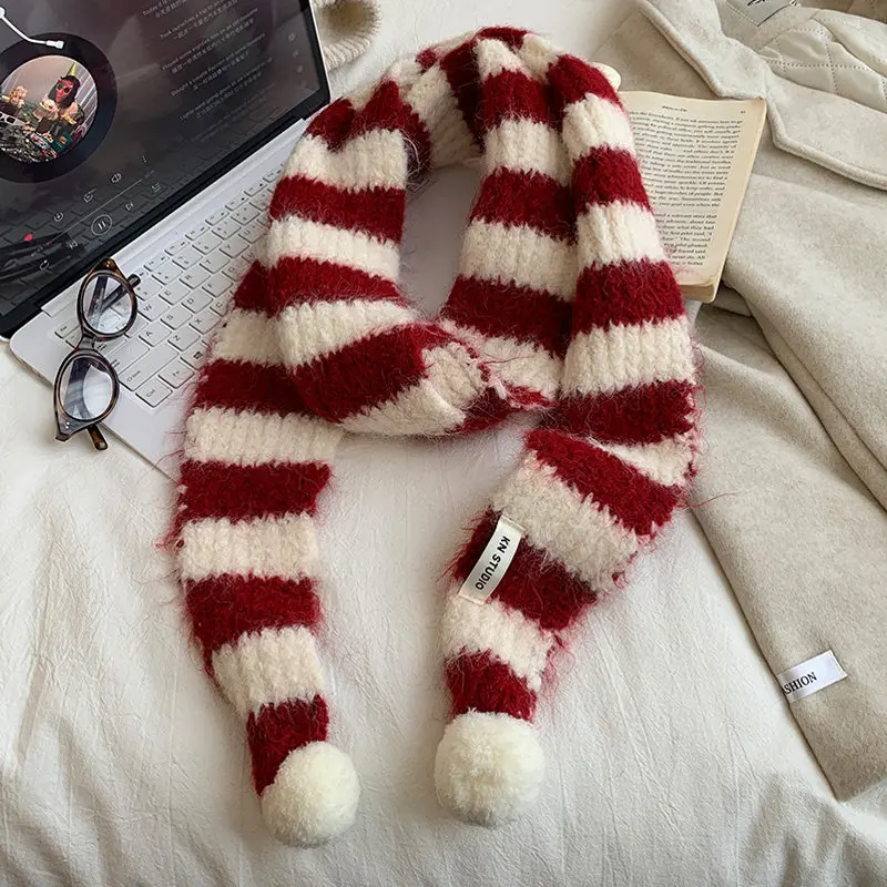 Dopamine striped scarf women's 2026 new winter Korean atmosphere warm and cold neck protection small scarf